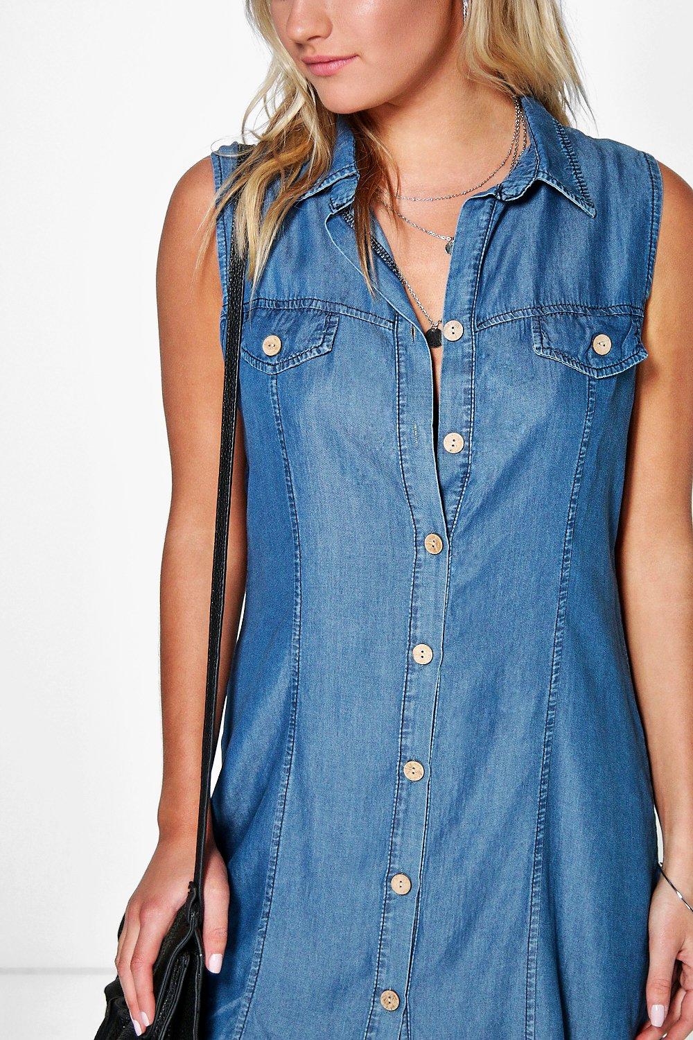 Sleeveless denim cheap shirt dress